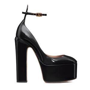 Valentino Garavani Black Tan-Go Patent Leather Platform Pumps IT 38 155mm